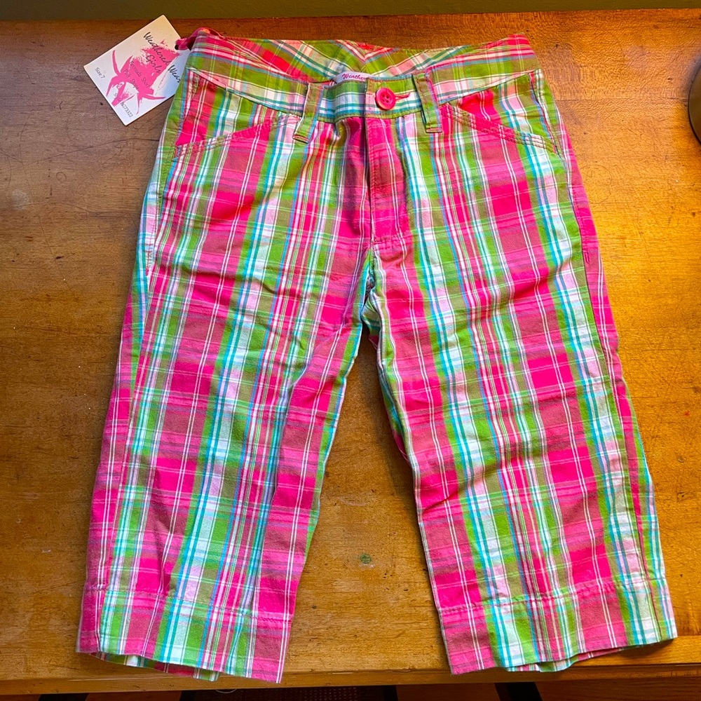 NWT Weathered Wear Girls (sz 7) Bermuda Shorts pink/green